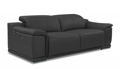 86" Dark Gray Italian Leather USB Reclining Sofa With Silver Legs HomeRoots