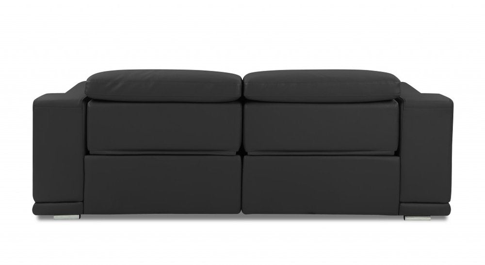 86" Dark Gray Italian Leather USB Reclining Sofa With Silver Legs HomeRoots