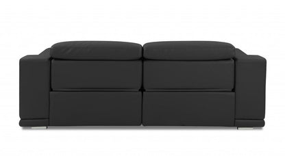 86" Dark Gray Italian Leather USB Reclining Sofa With Silver Legs HomeRoots