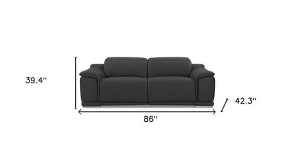 86" Dark Gray Italian Leather USB Reclining Sofa With Silver Legs HomeRoots