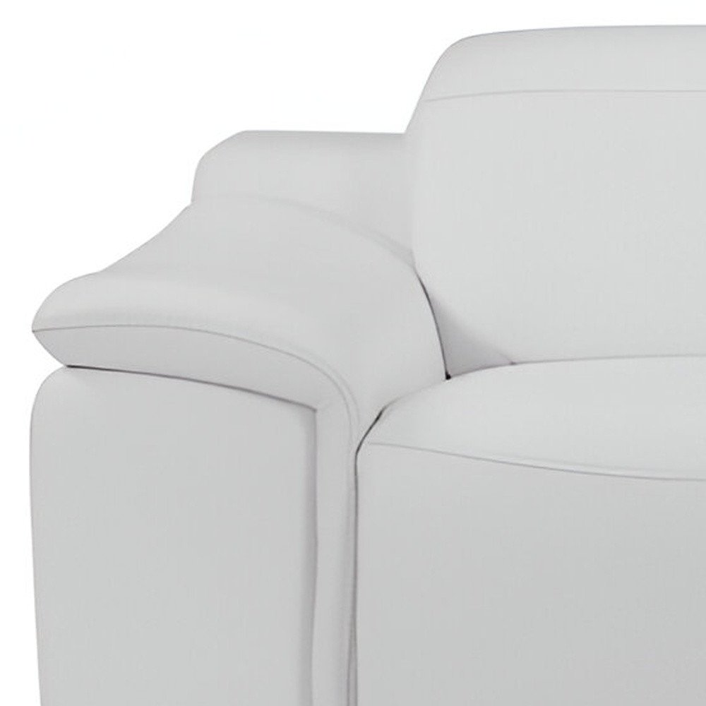 86" White Italian Leather USB Reclining Sofa With Silver Legs HomeRoots