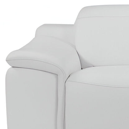86" White Italian Leather USB Reclining Sofa With Silver Legs HomeRoots