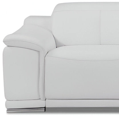 86" White Italian Leather USB Reclining Sofa With Silver Legs HomeRoots
