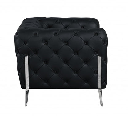 93" Black Italian Leather Chesterfield Sofa With Silver Legs HomeRoots
