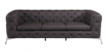 93" Brown Italian Leather Chesterfield Sofa With Silver Legs HomeRoots