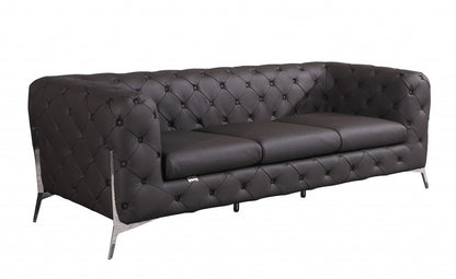 93" Brown Italian Leather Chesterfield Sofa With Silver Legs HomeRoots