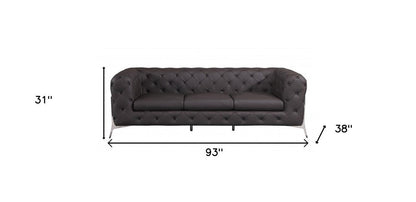 93" Brown Italian Leather Chesterfield Sofa With Silver Legs HomeRoots