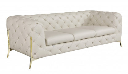 93" Beige Italian Leather Chesterfield Sofa With Silver Legs HomeRoots