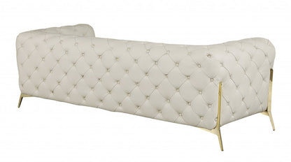 93" Beige Italian Leather Chesterfield Sofa With Silver Legs HomeRoots