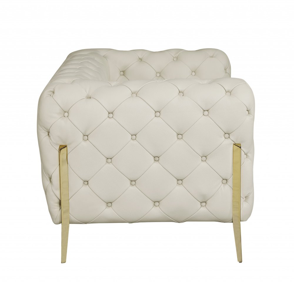 93" Beige Italian Leather Chesterfield Sofa With Silver Legs HomeRoots
