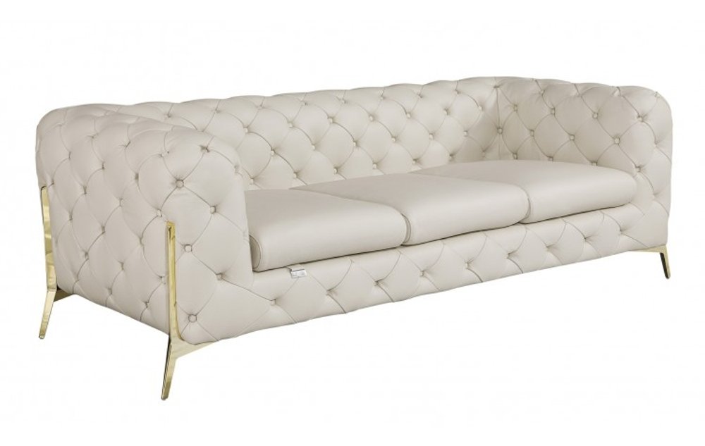 93" Beige Italian Leather Chesterfield Sofa With Silver Legs HomeRoots