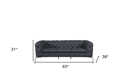 93" Dark Gray Italian Leather Chesterfield Sofa With Silver Legs HomeRoots