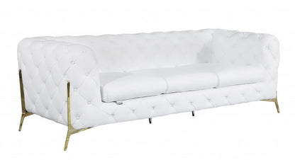 93" White Italian Leather Chesterfield Sofa With Silver Legs HomeRoots