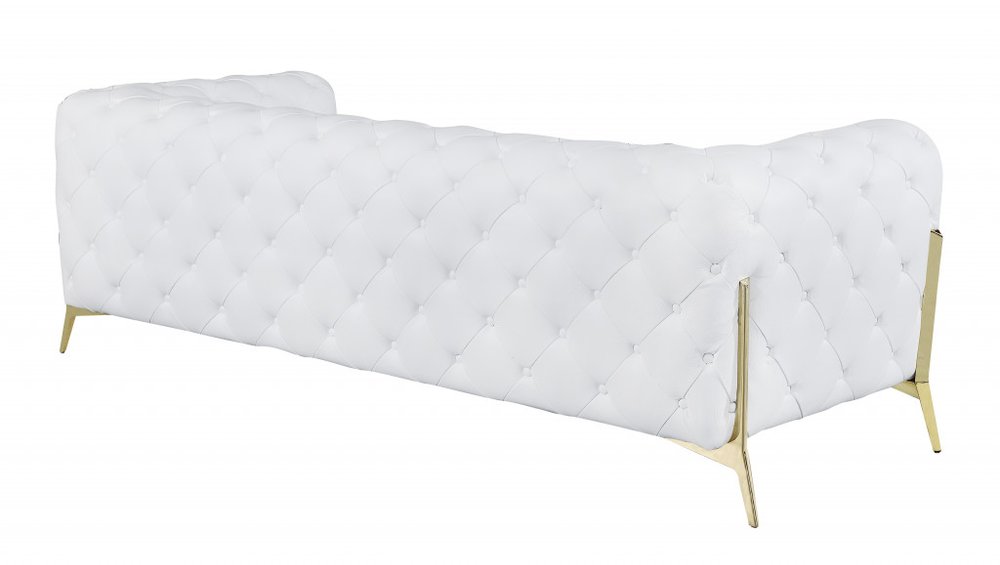 93" White Italian Leather Chesterfield Sofa With Silver Legs HomeRoots