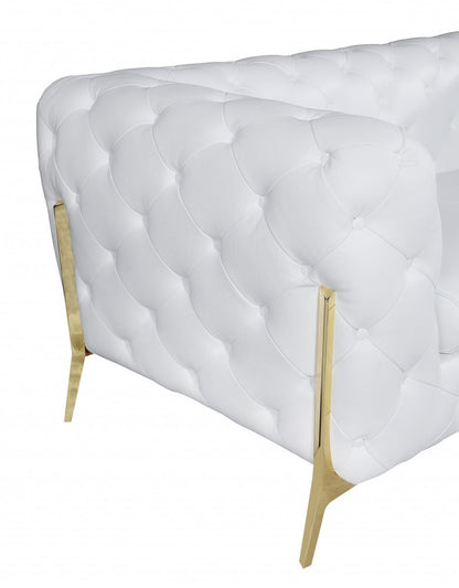 93" White Italian Leather Chesterfield Sofa With Silver Legs HomeRoots