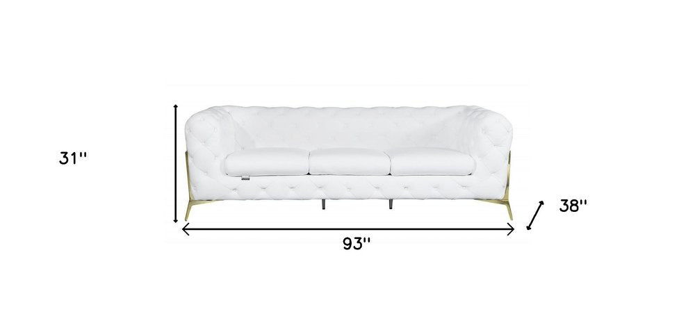 93" White Italian Leather Chesterfield Sofa With Silver Legs HomeRoots