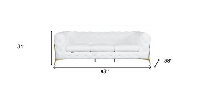 93" White Italian Leather Chesterfield Sofa With Silver Legs HomeRoots