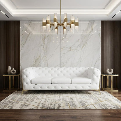 93" White Italian Leather Chesterfield Sofa With Silver Legs HomeRoots