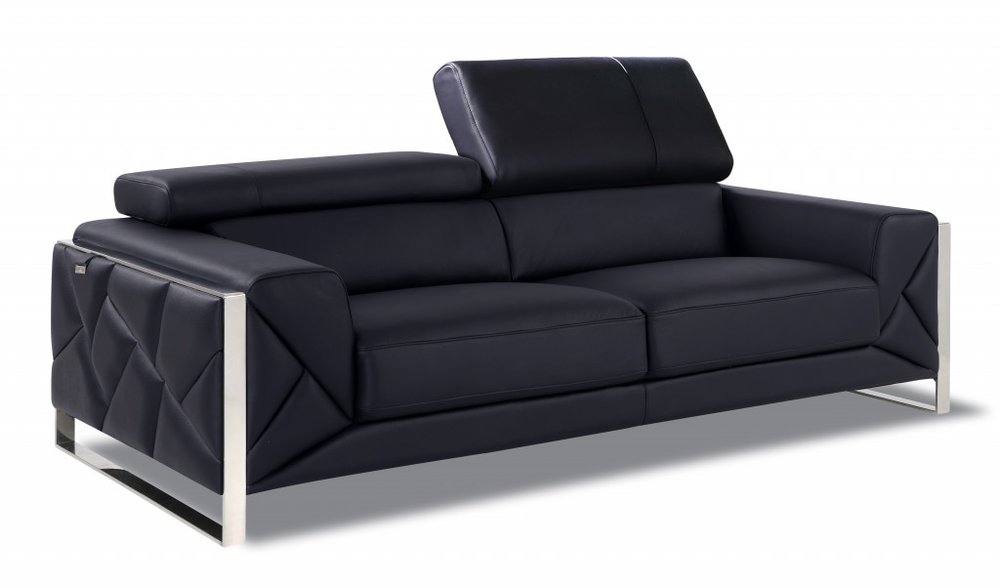 Three Piece Indoor Black Italian Leather Six Person Seating Set HomeRoots