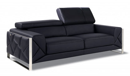 Three Piece Indoor Black Italian Leather Six Person Seating Set HomeRoots