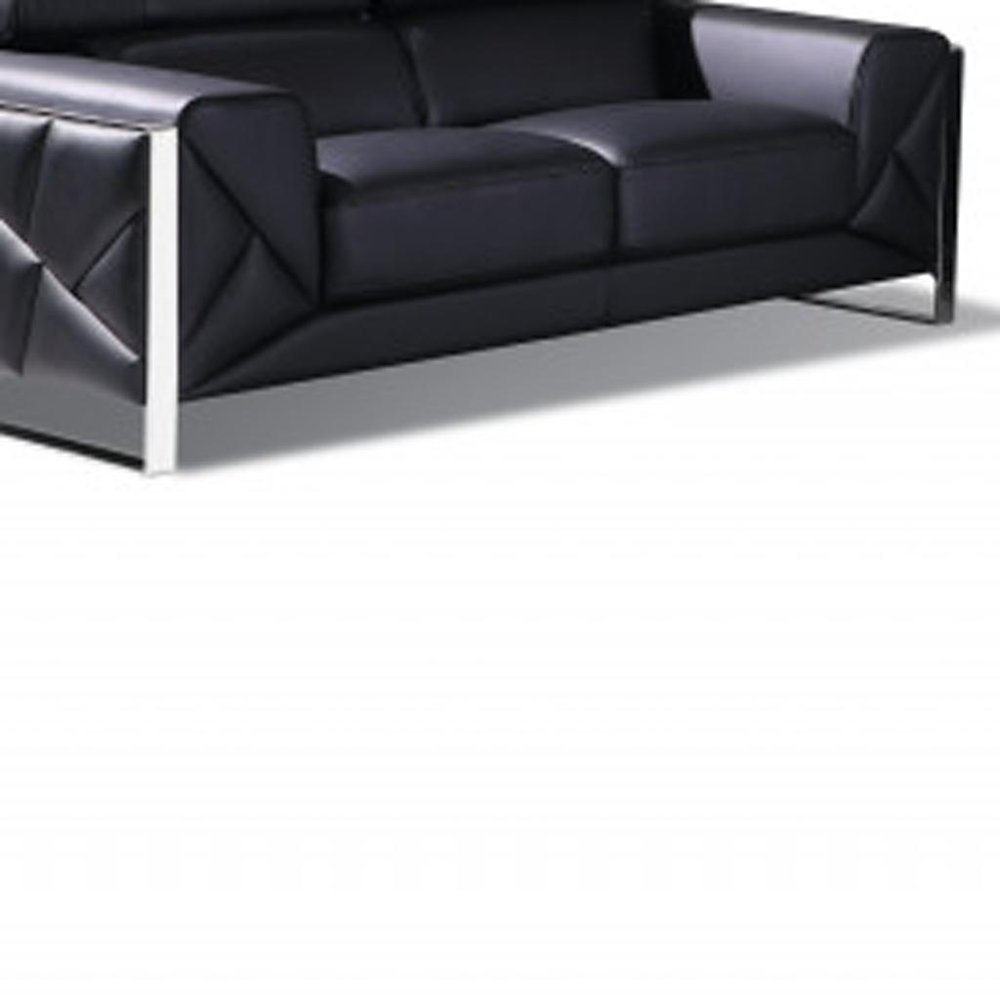 Three Piece Indoor Black Italian Leather Six Person Seating Set HomeRoots