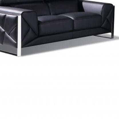 Three Piece Indoor Black Italian Leather Six Person Seating Set HomeRoots