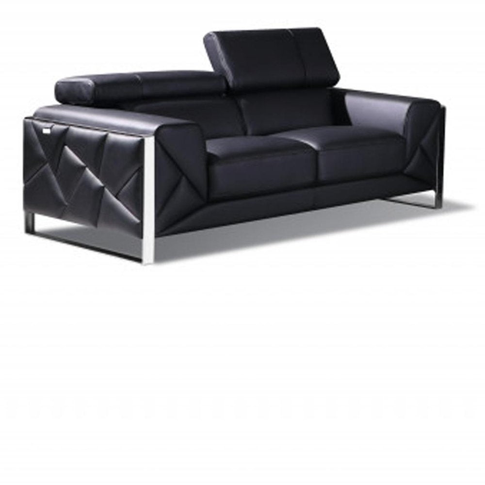Three Piece Indoor Black Italian Leather Six Person Seating Set HomeRoots