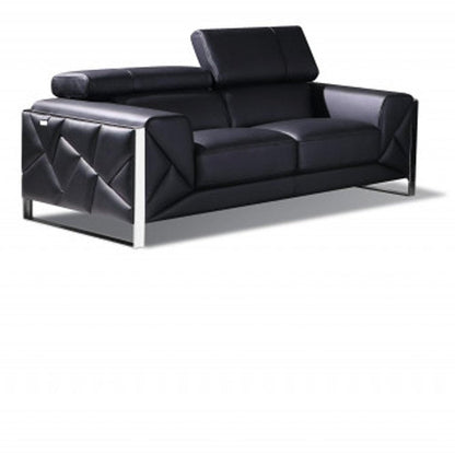 Three Piece Indoor Black Italian Leather Six Person Seating Set HomeRoots