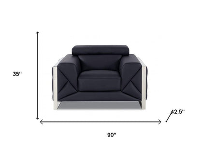 Three Piece Indoor Black Italian Leather Six Person Seating Set HomeRoots