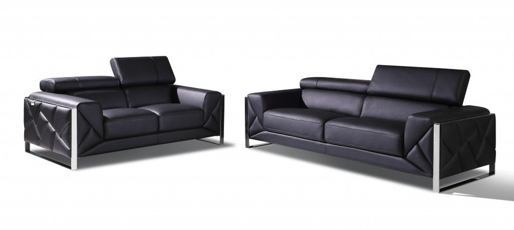 Two Piece Indoor Black Italian Leather Five Person Seating Set HomeRoots