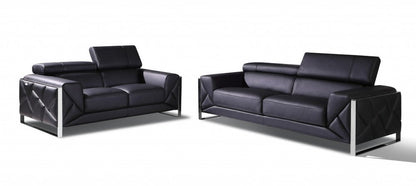 Two Piece Indoor Black Italian Leather Five Person Seating Set HomeRoots