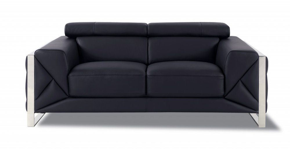 Two Piece Indoor Black Italian Leather Five Person Seating Set HomeRoots