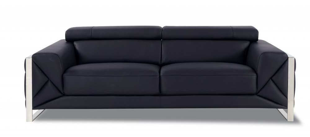 Two Piece Indoor Black Italian Leather Five Person Seating Set HomeRoots