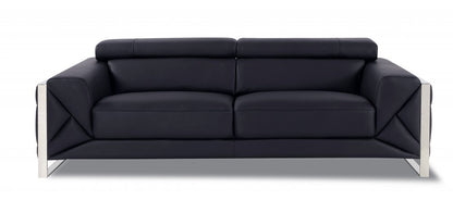 Two Piece Indoor Black Italian Leather Five Person Seating Set HomeRoots