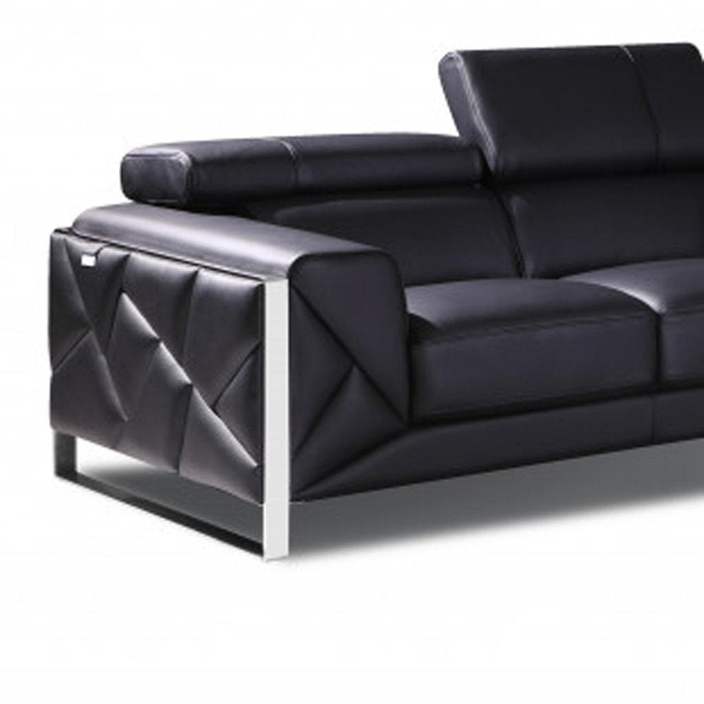 Two Piece Indoor Black Italian Leather Five Person Seating Set HomeRoots