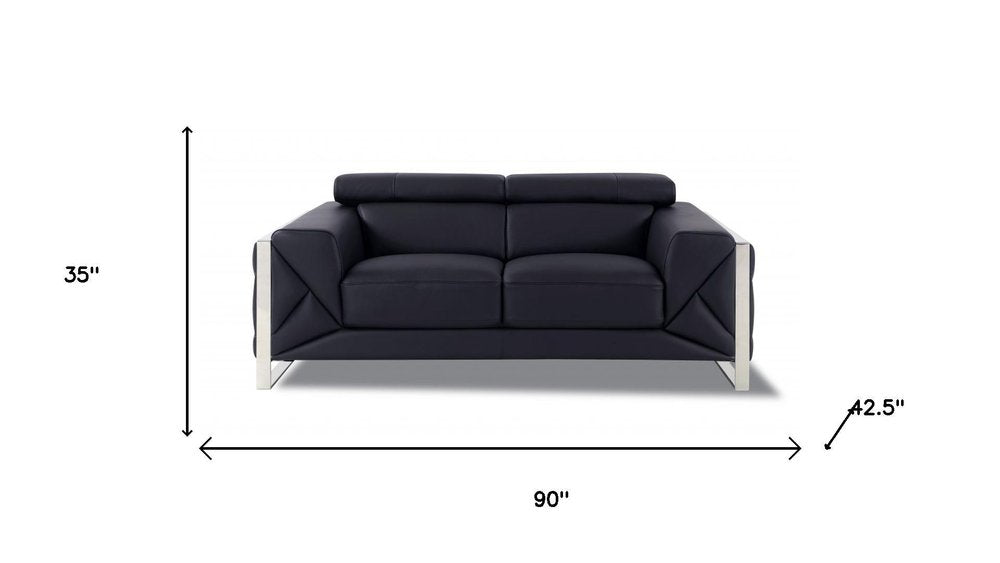 Two Piece Indoor Black Italian Leather Five Person Seating Set HomeRoots