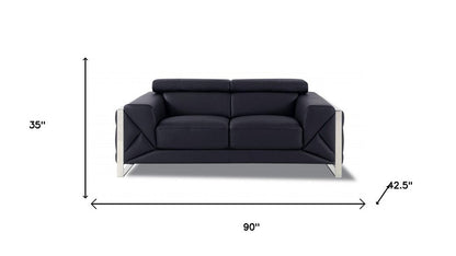 Two Piece Indoor Black Italian Leather Five Person Seating Set HomeRoots