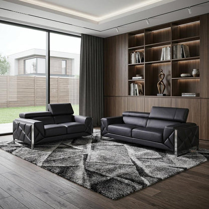 Two Piece Indoor Black Italian Leather Five Person Seating Set HomeRoots