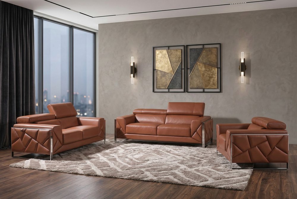 Three Piece Indoor Camel Italian Leather Six Person Seating Set HomeRoots