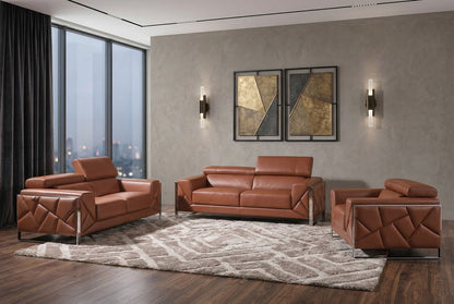 Three Piece Indoor Camel Italian Leather Six Person Seating Set HomeRoots