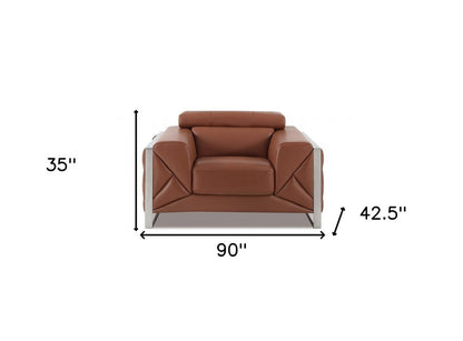 Three Piece Indoor Camel Italian Leather Six Person Seating Set HomeRoots
