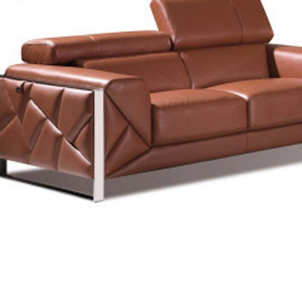 Three Piece Indoor Camel Italian Leather Six Person Seating Set HomeRoots