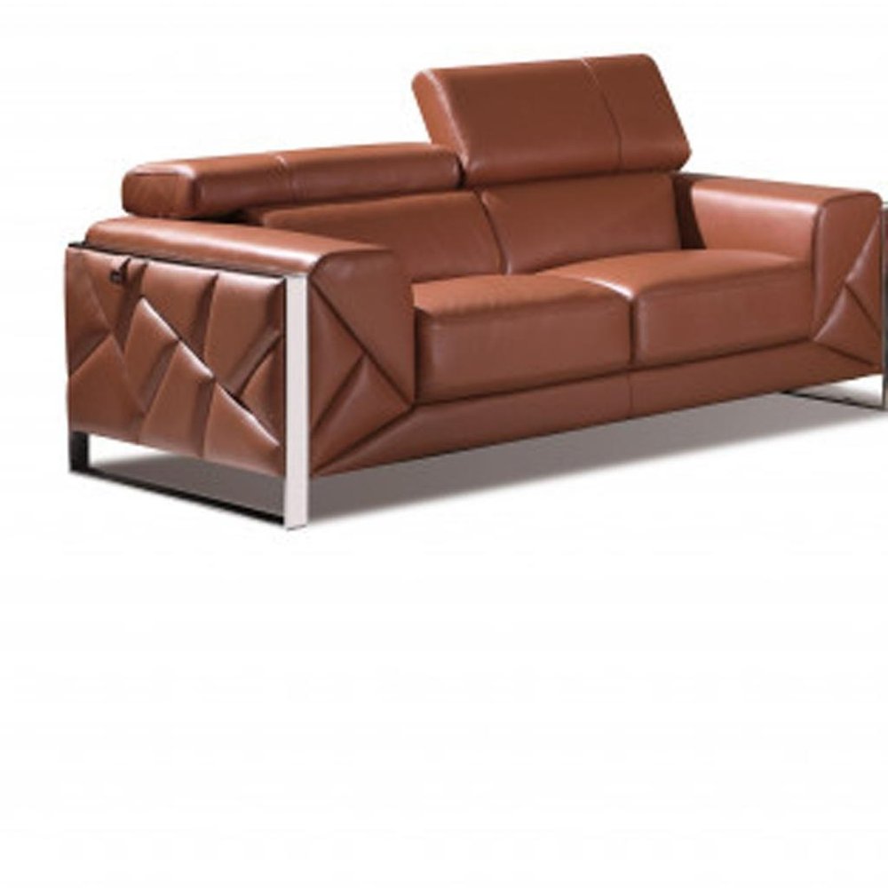 Three Piece Indoor Camel Italian Leather Six Person Seating Set HomeRoots