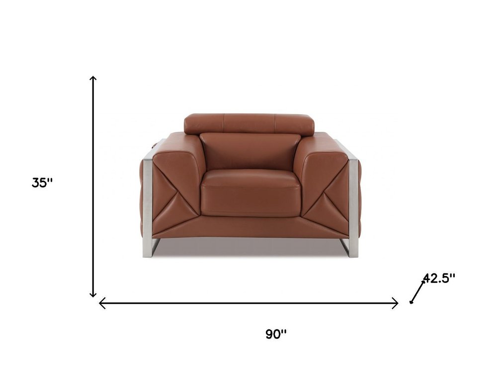 Three Piece Indoor Camel Italian Leather Six Person Seating Set HomeRoots