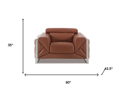 Three Piece Indoor Camel Italian Leather Six Person Seating Set HomeRoots
