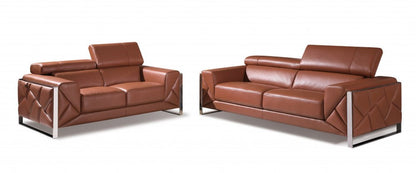 Two Piece Indoor Camel Italian Leather Five Person Seating Set HomeRoots