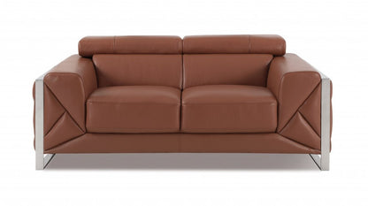 Two Piece Indoor Camel Italian Leather Five Person Seating Set HomeRoots