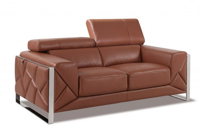 Two Piece Indoor Camel Italian Leather Five Person Seating Set HomeRoots