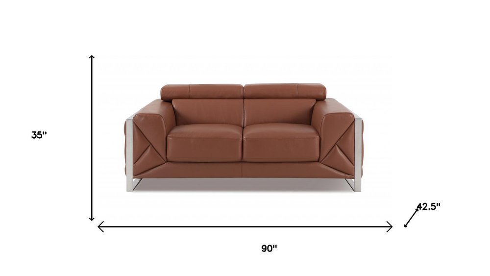 Two Piece Indoor Camel Italian Leather Five Person Seating Set HomeRoots