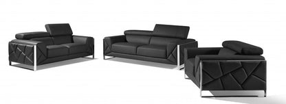 Three Piece Indoor Dark Gray Italian Leather Six Person Seating Set HomeRoots